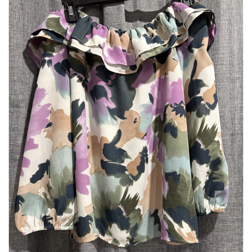 J. Crew Mercantile Off Shoulder Floral Blouse Women's‎ M Ruffle 3/4 sleeve
